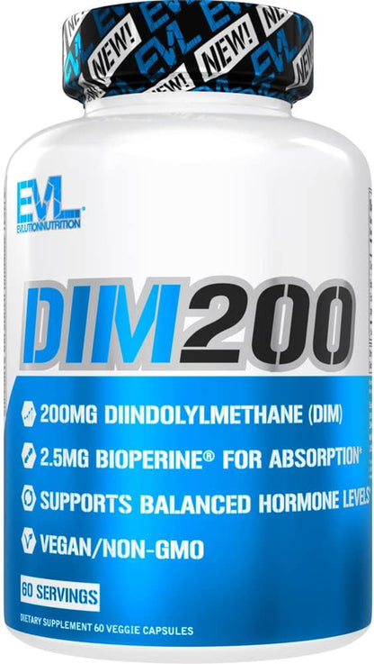 EVL Diindolylmethane Supplement for Men - Advanced DIM 200Mg with Dim plus Bioperine for Enhanced Absorption - Vegan Non-Gmo Hormone Balance Supplement for Enhanced Energy Mood and Performance