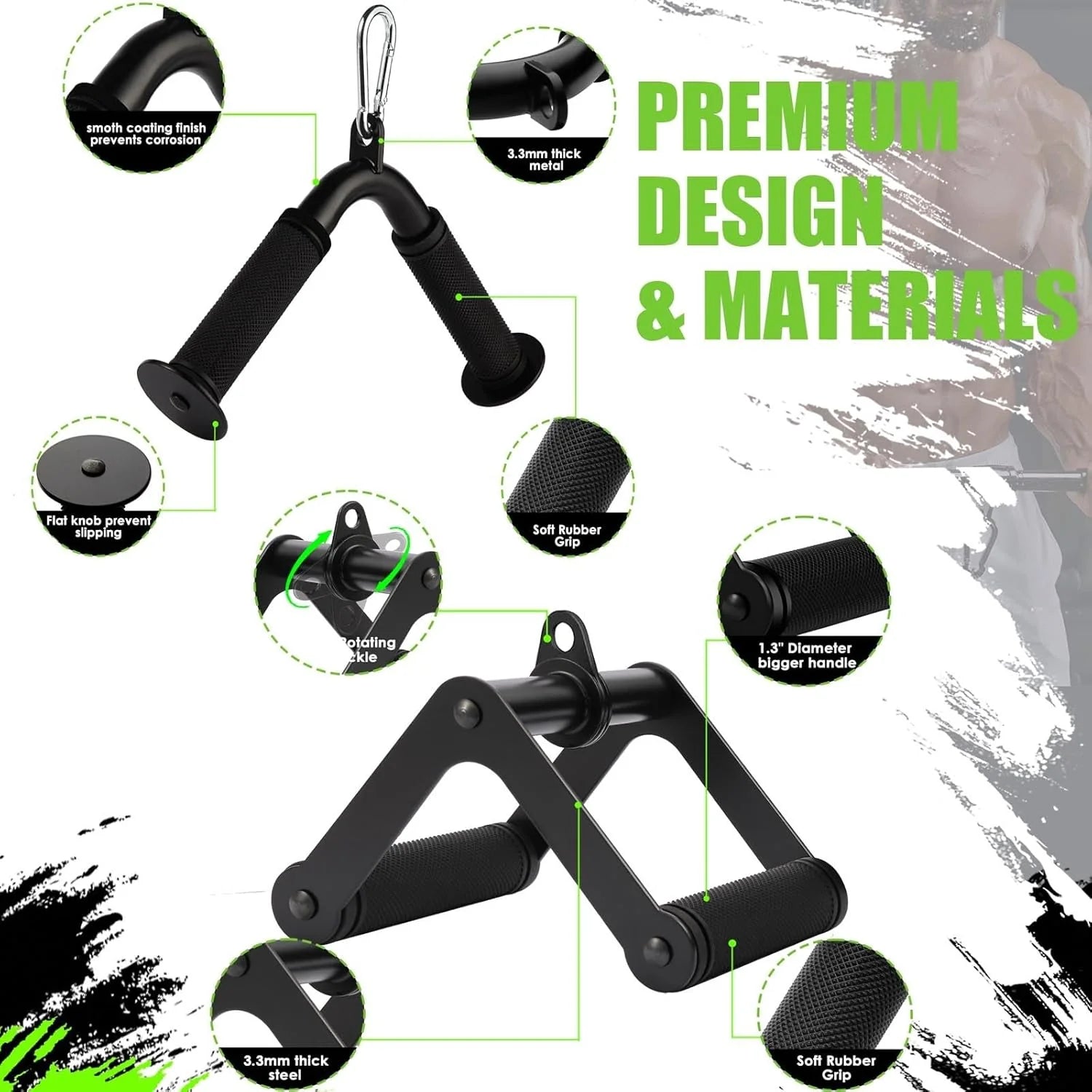 Cable Machine Attachment，Lat Pulldown Attachments Upgraded 1.3 Inch Comfort Grip Cable Attachments for Gym, Triceps Rope Bar,V Bar ,Double D Bar,Homr Gym Accessories