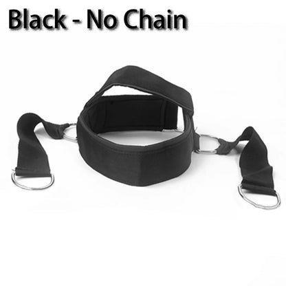 Fitness Neck Head Harness Neck Training Weight Lifting Strength Trainer with Adjustable Long Steel Chain and Strap Improve Muscle Strength Neck Exerciser