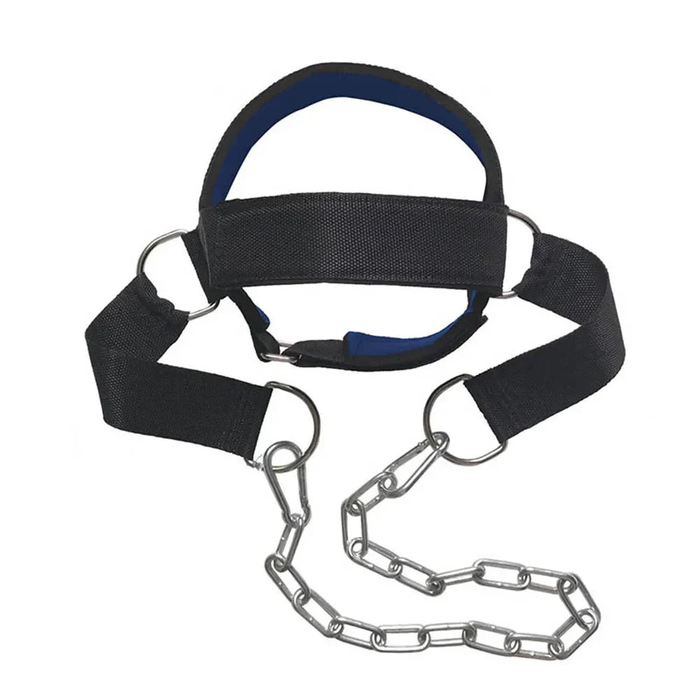 Fitness Neck Head Harness Neck Training Weight Lifting Strength Trainer with Adjustable Long Steel Chain and Strap Improve Muscle Strength Neck Exerciser
