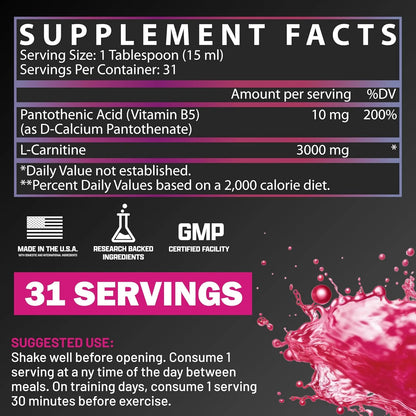 Nutrex Research L-Carnitine 3000 (31 Servings, Berry Blast) | Liquid Shots, Stimulant Free | Supports Muscle Recovery for Men and Women