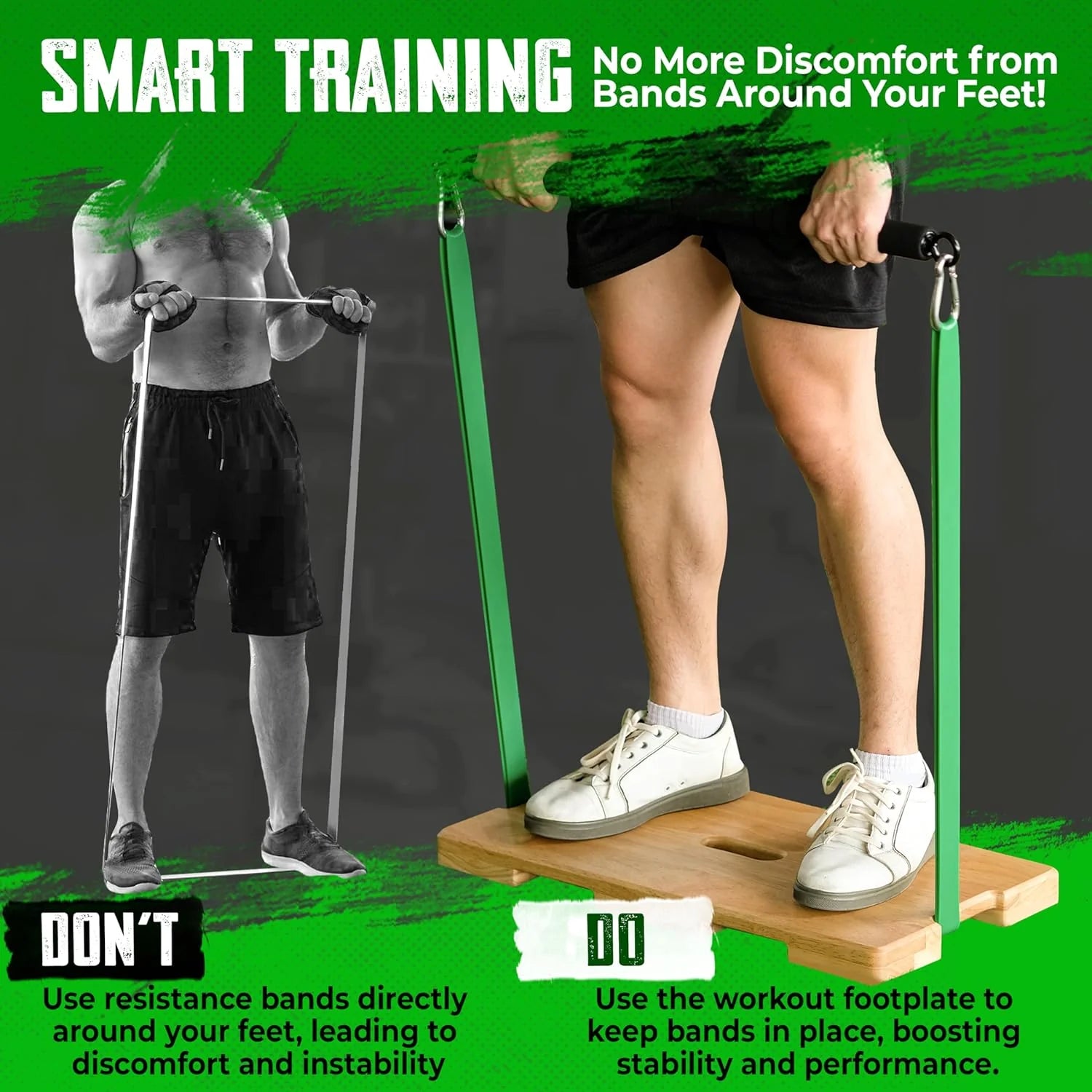 Wood Fitness Board, Exercise Platform or Wooden Exercise Board for Resistance Band Exercises, Resistance Band Workout, Stretching, Strength, Flexibility and Balance for Total Body Home Gym