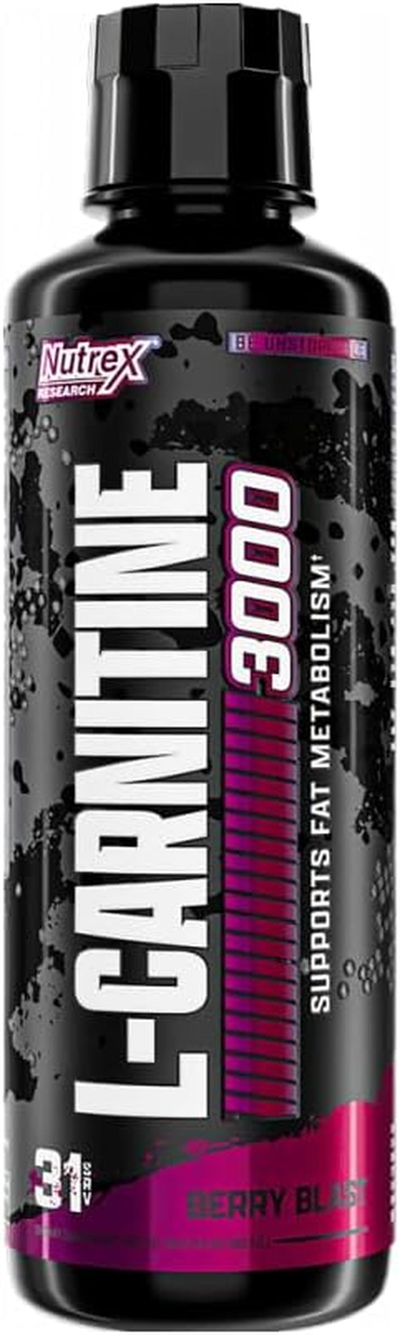 Nutrex Research L-Carnitine 3000 (31 Servings, Berry Blast) | Liquid Shots, Stimulant Free | Supports Muscle Recovery for Men and Women