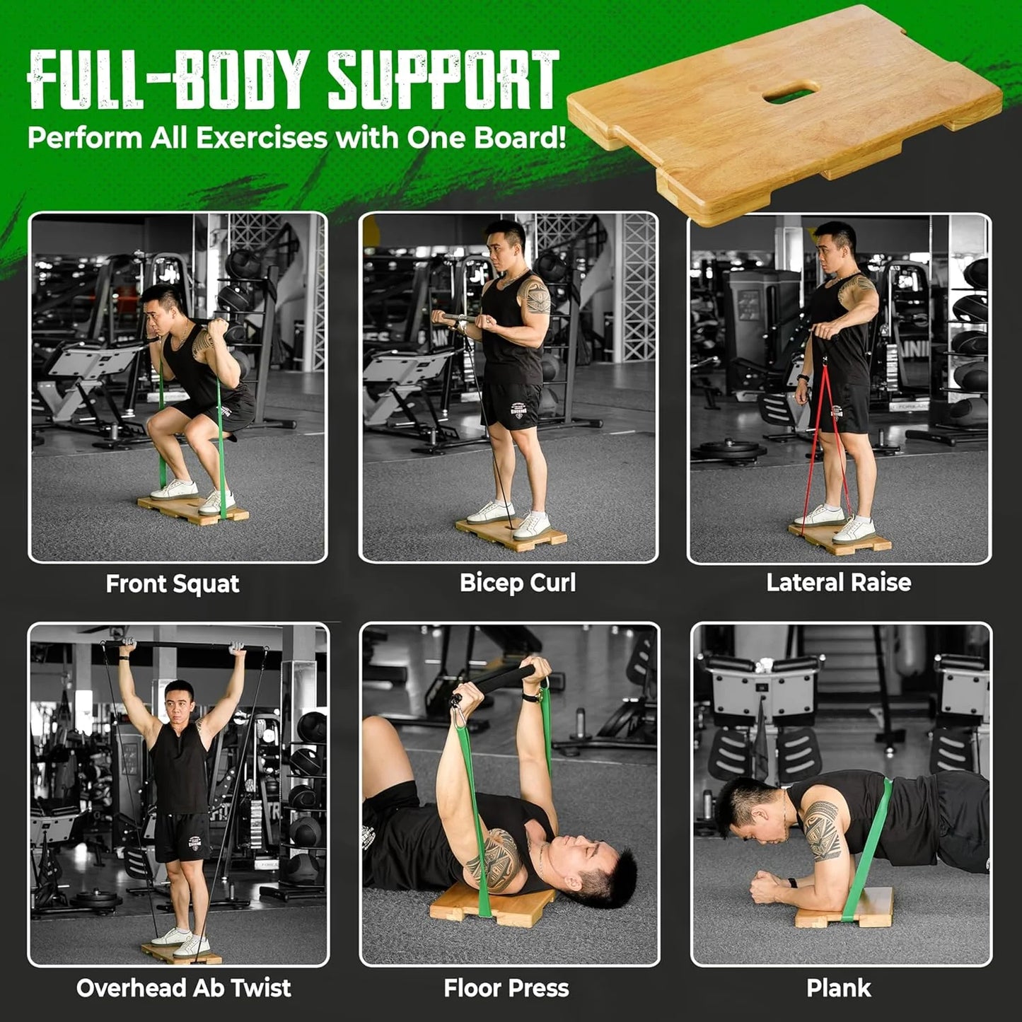 Wood Fitness Board, Exercise Platform or Wooden Exercise Board for Resistance Band Exercises, Resistance Band Workout, Stretching, Strength, Flexibility and Balance for Total Body Home Gym