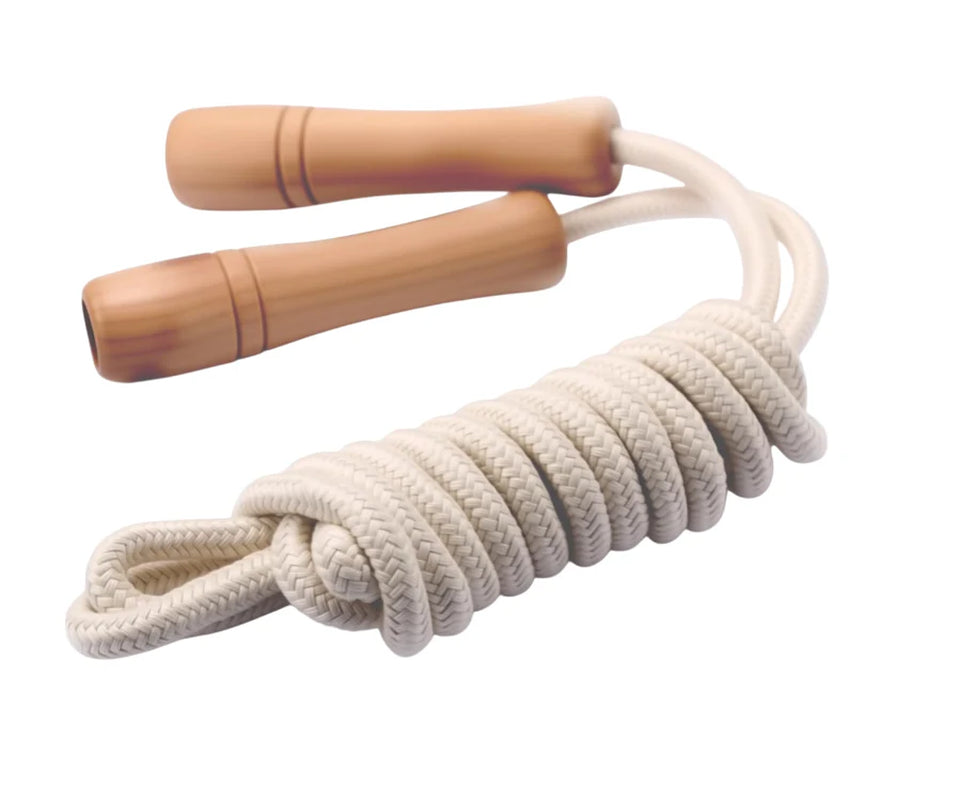 Jump Rope for Kids - Wooden Handle - Adjustable Cotton Braided Fitness Skipping Rope for Toddler Fitness Workout Exercise Outdoor Activity