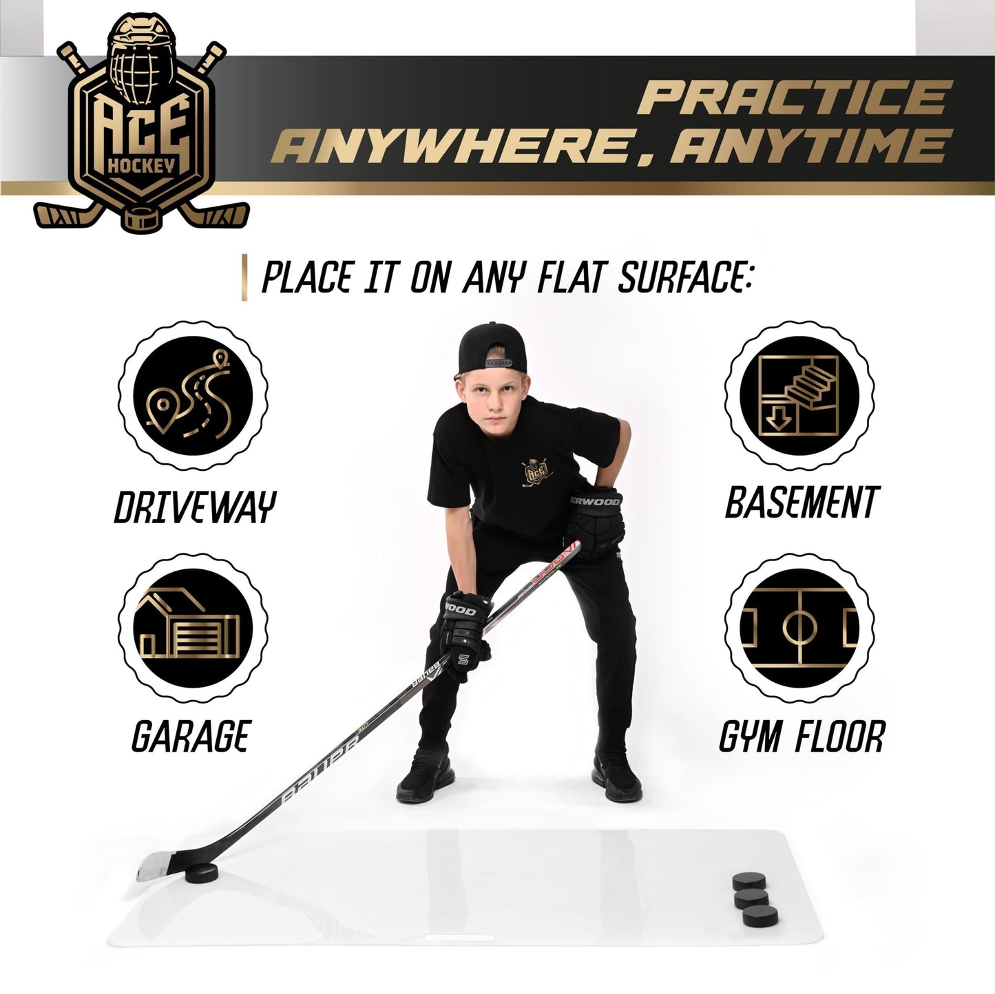 Shooting Pad 24X48 Inch Shoot like on Real Ice Practice Shooting Stickhandling Passing Skills on 8 Sqft Convenient off Ice Training Easy to Carry Synthetic Ice Mat