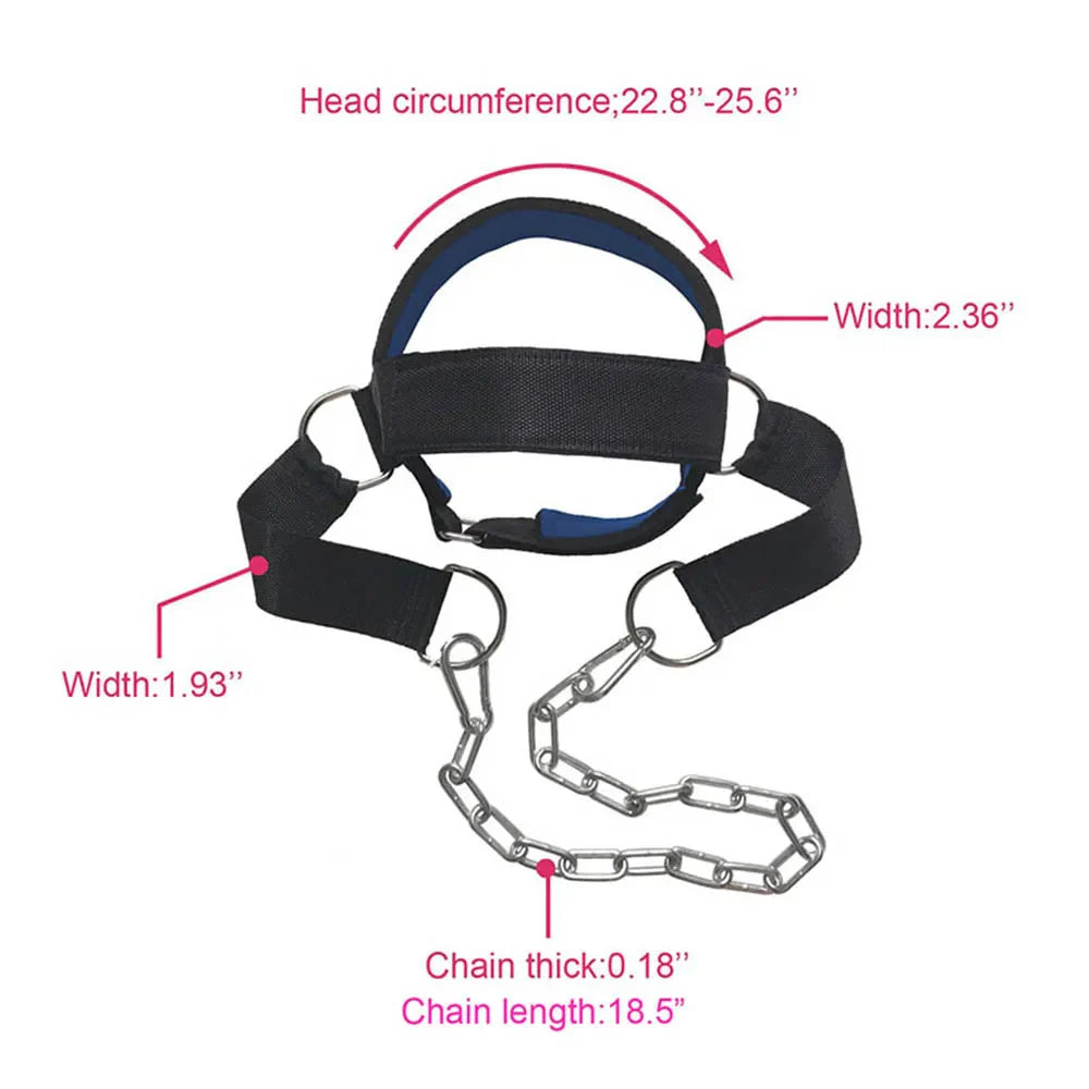 Fitness Neck Head Harness Neck Training Weight Lifting Strength Trainer with Adjustable Long Steel Chain and Strap Improve Muscle Strength Neck Exerciser