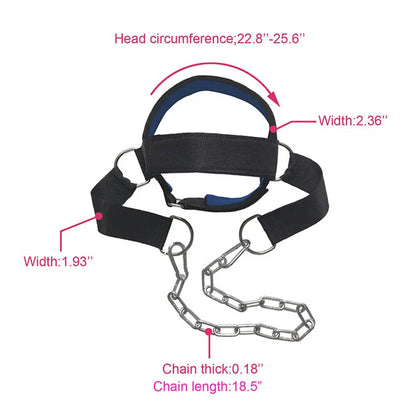 Fitness Neck Head Harness Neck Training Weight Lifting Strength Trainer with Adjustable Long Steel Chain and Strap Improve Muscle Strength Neck Exerciser